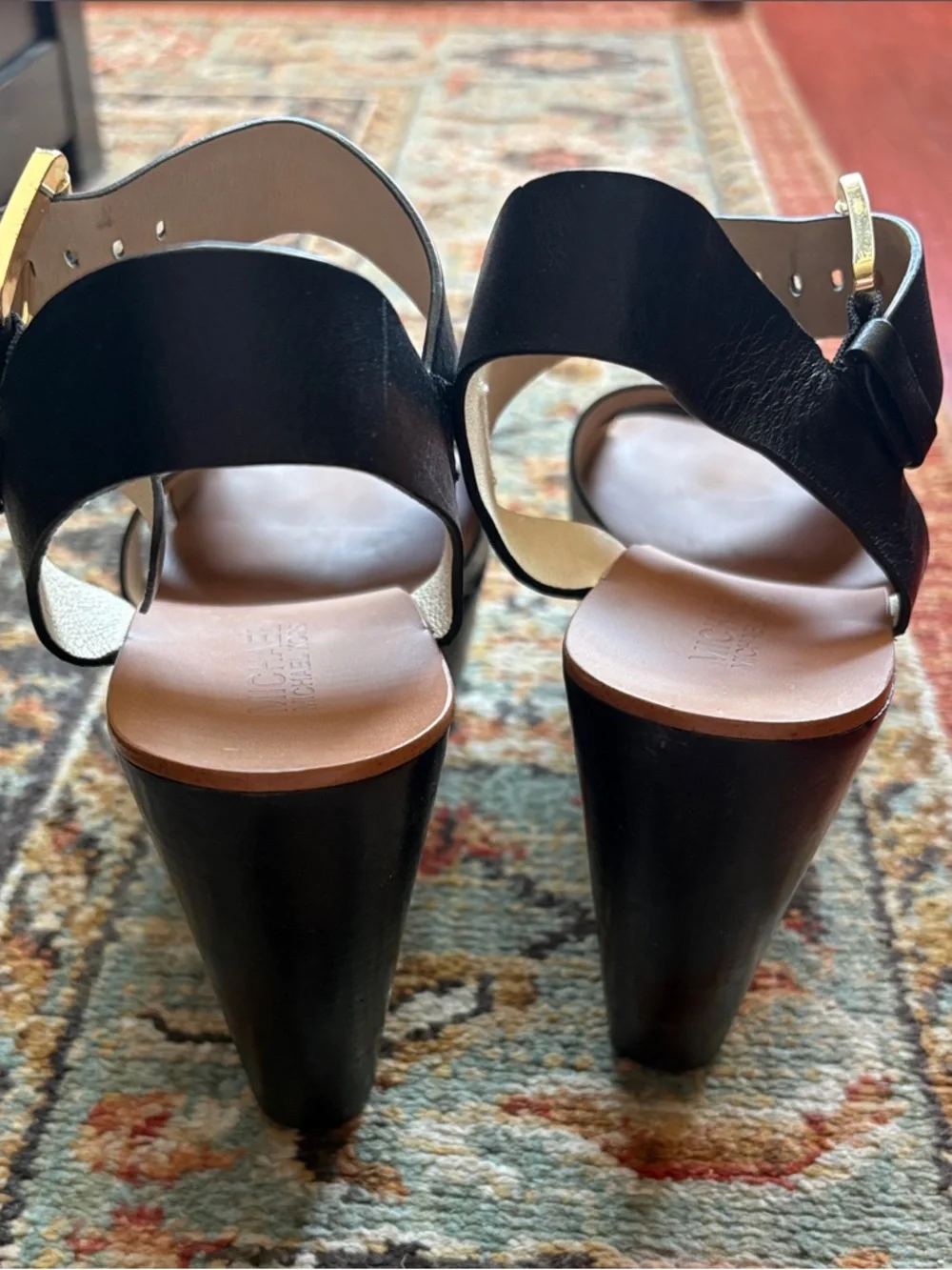 Michael Kors Black Crisscross Wedge Sandals with Gold Buckle